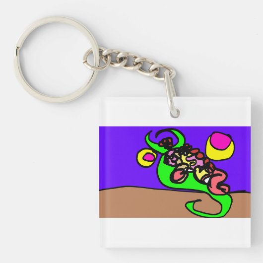 Roze axolotl kunst sleutelhanger (voorkant)