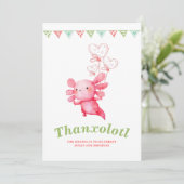 Roze Axolotl Leuk Kids Verjaardagsfeest Bedankkaart (Staand voorkant)