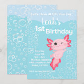 Roze Axolotl Meisje 1e Verjaardagsfeest Kaart (Voorkant / Achterkant)