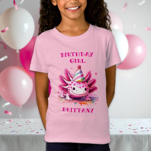 Roze Axolotl Meisje Verjaardag Gepersonaliseerd T-shirt