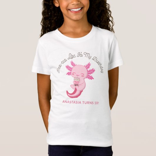 Roze Axolotl Meisjes Verjaardagsfeest Boba Thee Pa T-shirt (Voorkant)
