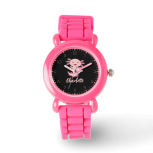 Roze Axolotl Monogram Naam Horloge