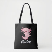Roze Axolotl Monogram Naam Tote Bag (Voorkant)