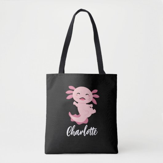 Roze Axolotl Monogram Naam Tote Bag (Voorkant)