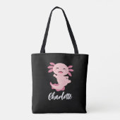 Roze Axolotl Monogram Naam Tote Bag (Achterkant)