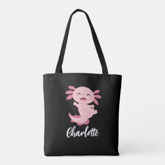 Roze Axolotl Monogram Naam Tote Bag (Achterkant)