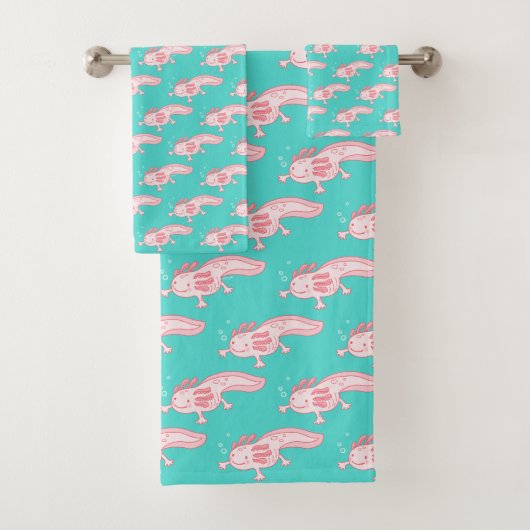 Roze Axolotl Patroon Bad Handdoek (Insitu)