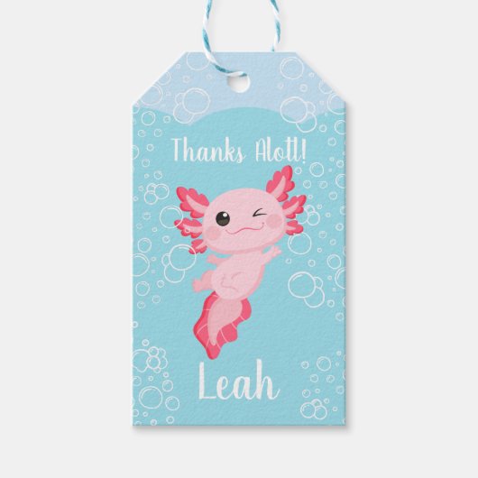 Roze Axolotl verjaardagsfeestje Cadeaulabel (Voorkant)