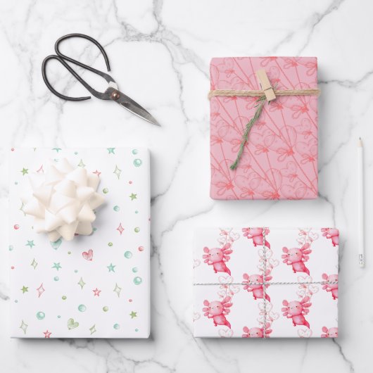 Roze Axolotl verjaardagsfeestje Inpakpapier Vel (Voorkant)