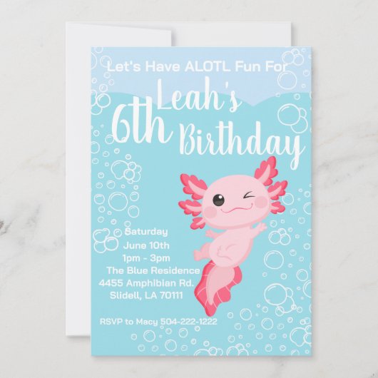 Roze Axolotl verjaardagsfeestje Kaart (Voorkant)