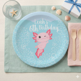 Roze Axolotl Verjaardagsfeestje Papieren Bordje