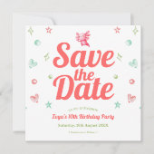 Roze Axolotl Waterverf Verjaardag Save The Date (Voorkant)
