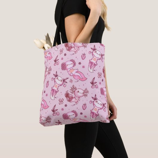 Roze Axolotls Patroon Tote Bag (Dichtbij)