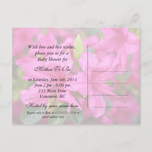Roze azalea bloemen baby shower feestjes. uitnodiging briefkaart (Achterkant)