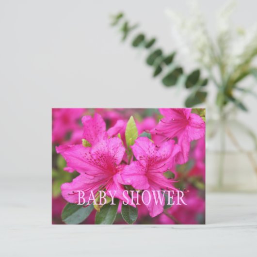 Roze azalea bloemen baby shower feestjes. uitnodiging briefkaart (Staand voorkant)