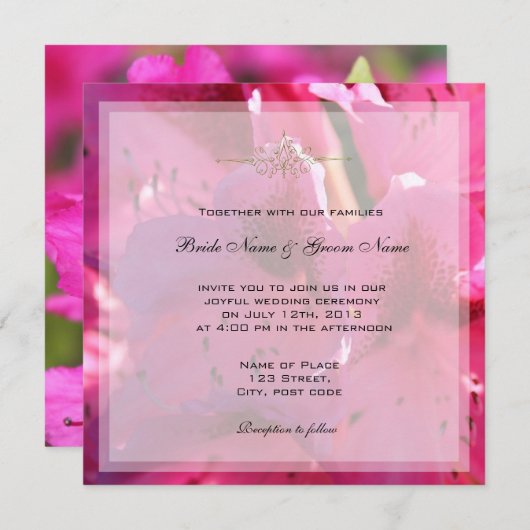  roze azalea bloemen bruiloft uitnodigingen (Voorkant / Achterkant)