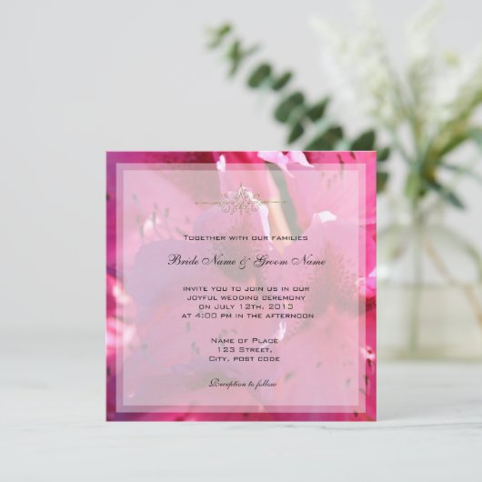  roze azalea bloemen bruiloft uitnodigingen (Staand voorkant)