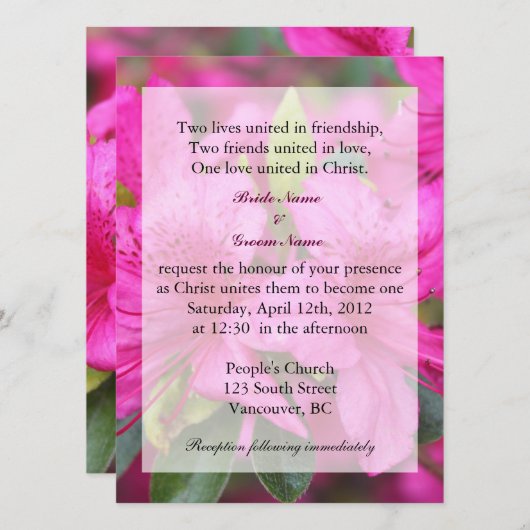  roze azalea bloemen Christelijke bruiloft invulle Kaart (Voorkant / Achterkant)