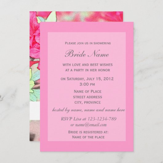 Roze azalea bloemen dragen de doucheuitnodiging. kaart (Voorkant / Achterkant)