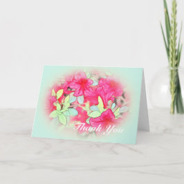 Roze azalea bloemen in lichtblauw dank u bedankkaart