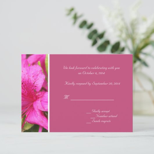 Roze azalea-bloemen RSVP-bruiloften Kaart (Staand voorkant)