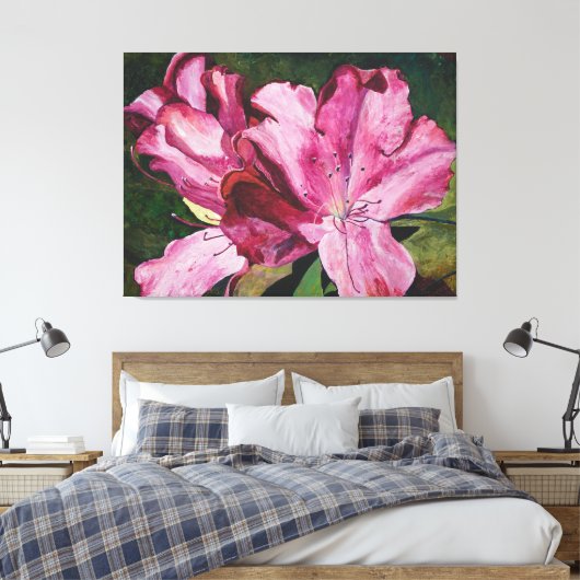 Roze Azalea Bloemen Schilderij Canvas Afdruk (Insitu (Slaapkamer))
