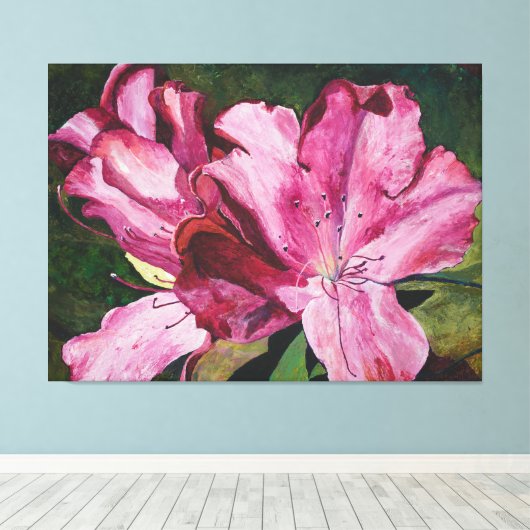 Roze Azalea Bloemen Schilderij Canvas Afdruk (Insitu (Houten vloer))