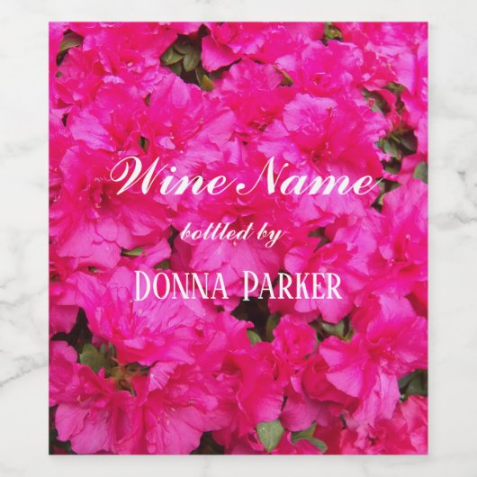 Roze Azalea Blooms Gepersonaliseerde Bloemen Wijn Etiket (Enkel label)
