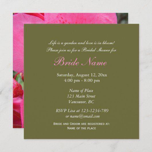 Roze azalea flower brudal doucheuitnodiging kaart (Voorkant / Achterkant)