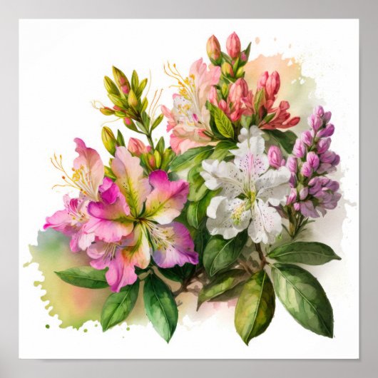 Roze Azalea Flowers Art Print Poster (Voorkant)