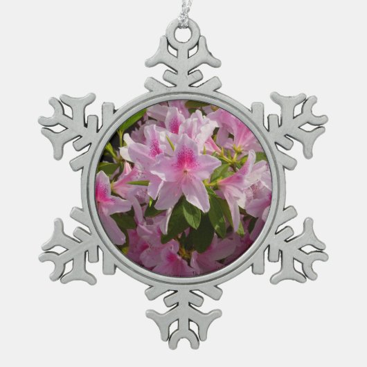Roze Azalea Struik Spring Floral Tin Sneeuwvlok Ornament (Voorkant)