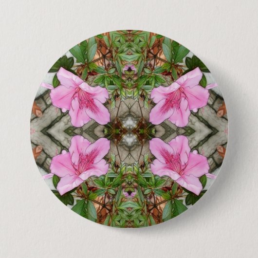Roze azaleas 1E kaleidoscoop 3 Ronde Button 7,6 Cm (Voorkant)