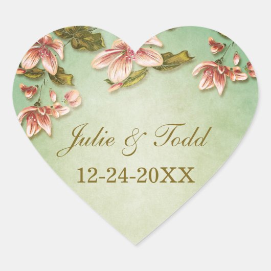 Roze Azalea's  op Green Mist Save the Date Hart Sticker (Voorkant)