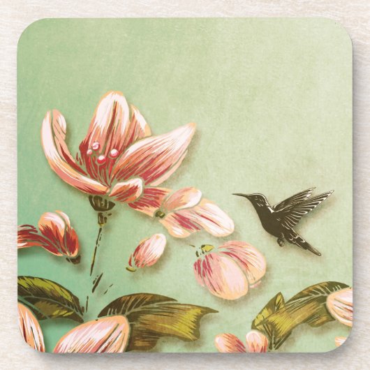 Roze Azaleas  op groene mist Bier Onderzetter (Voorkant)