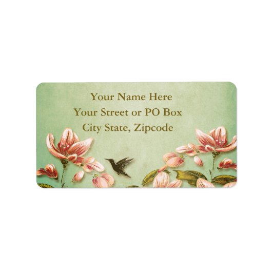 Roze Azaleas  op groene mist Etiket (Voorkant)