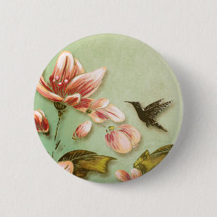 Roze Azaleas  op groene mist Ronde Button 5,7 Cm