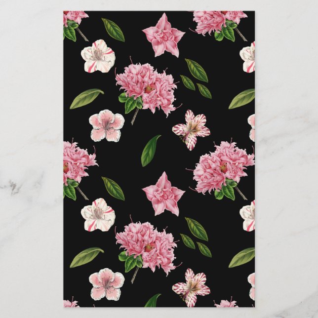 Roze Azaleas, Petunias Floral Scrapbooking Paper (Voorkant)