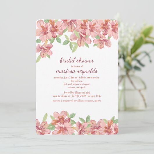 Roze Azaleas Uitnodiging (Staand voorkant)