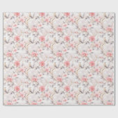 Roze Aziatische Bloem Vogel Cadeaupapier (Vlak)