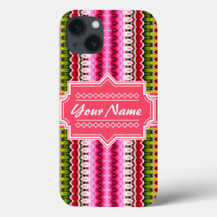 Roze Aztec Tribal Ikat Persoonlijke naam iPhone 13 Hoesje