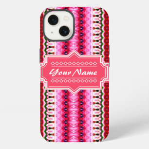 Roze Azteekse Stam Ikat Gepersonaliseerde Naam iPhone 13 Hoesje