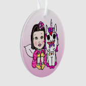  roze baard en regenboogvaar unicorn & vlinder ornament (voorkant)