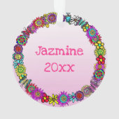  roze baard en regenboogvaar unicorn & vlinder ornament (achterkant)