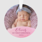 Roze Baby 1e Kerstfoto op maat Ornament (voorkant)