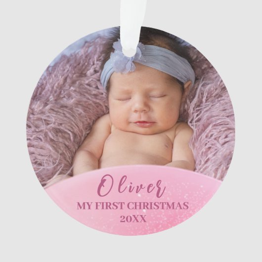 Roze Baby 1e Kerstfoto op maat Ornament (voorkant)
