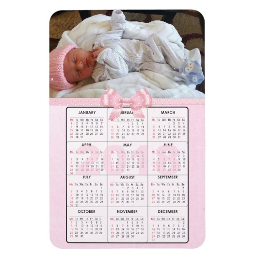 Roze Baby 2018 Mini-koelkast Magnet Calendar Magneet (Verticaal)