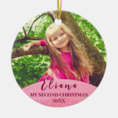 Roze Baby 2e Kerstcitaat Aangepaste foto Keramisch Ornament (Voorkant)