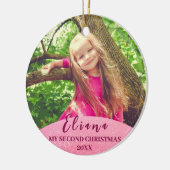 Roze Baby 2e Kerstcitaat Aangepaste foto Keramisch Ornament (Links)