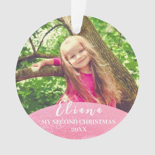 Roze Baby 2e Kerstfoto op maat Ornament (voorkant)