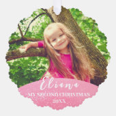 Roze Baby 2e Kerstfoto op maat Ornament Kaart (Voorkant)